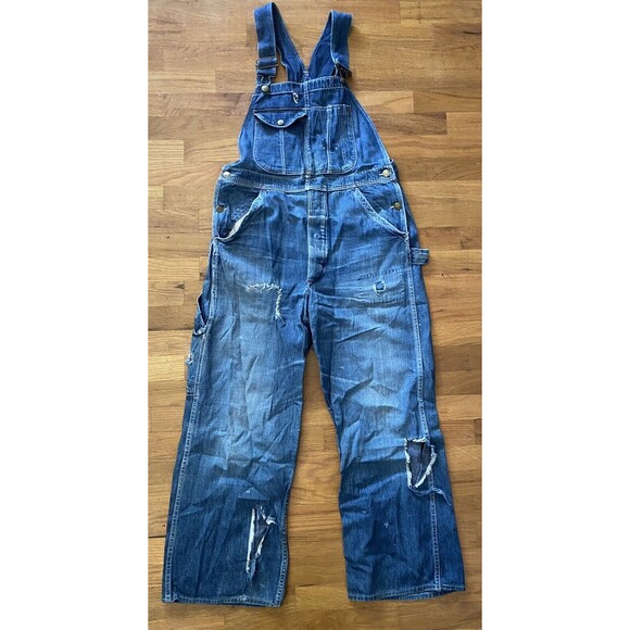 Vintage Rare Test Sanforized by Rice Stix Denim Overalls Bibs Sanforized 38x28 - Picture 2 of 9